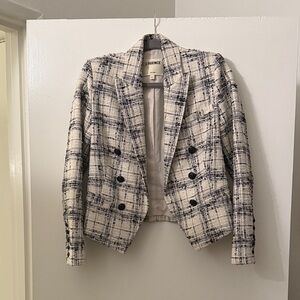 L'AGENCE Brooke Double Breasted  Women's Textured Plaid Blazer - Cream and Black